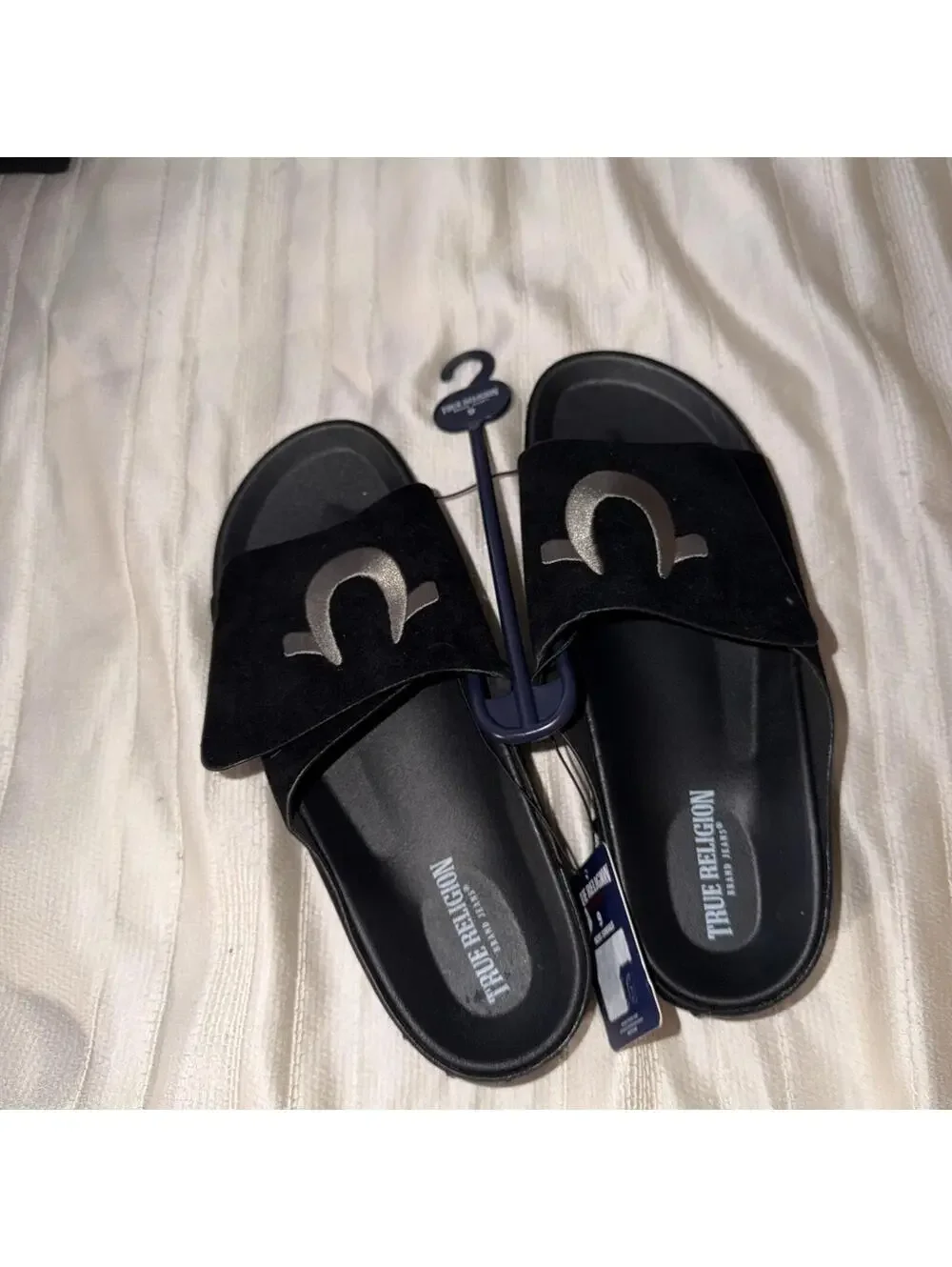 True Religion Men's TR-Biggy-PBS Black Logo Sandals adjustable top strap Size 9